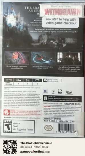 The DioField Chronicle Nintendo Switch, NTSC box back
