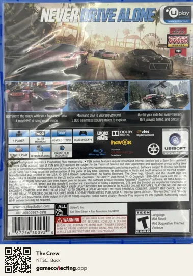 The Crew PlayStation 4, NTSC box back