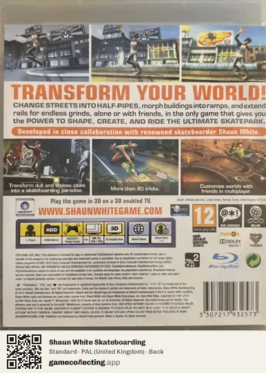 Shaun White Skateboarding PlayStation 3, United Kingdom box back