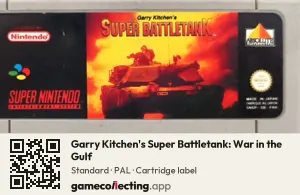 Garry Kitchen's Super Battletank: War in the Gulf Super Nintendo Entertainment System, PAL cartridge label