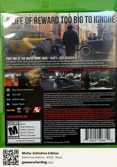 Mafia: Definitive Edition Xbox One, NTSC box back