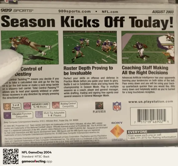 NFL GameDay 2004 PlayStation, NTSC box back