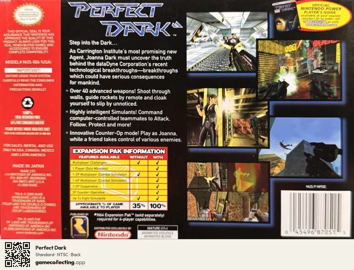 Perfect Dark Nintendo 64, NTSC box back