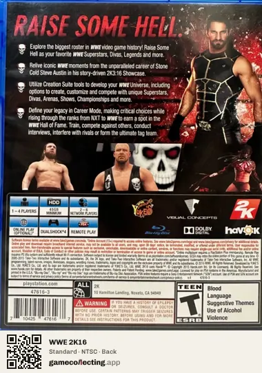 WWE 2K16 PlayStation 4, NTSC box back