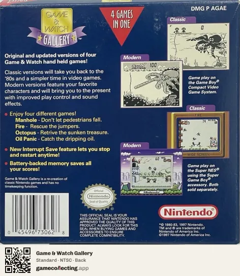 Game & Watch Gallery Game Boy, NTSC box back