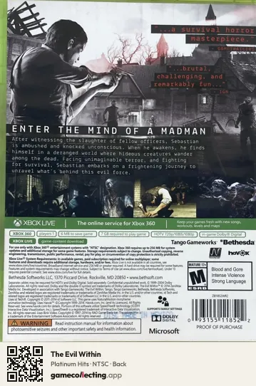 The Evil Within Xbox 360, NTSC box back