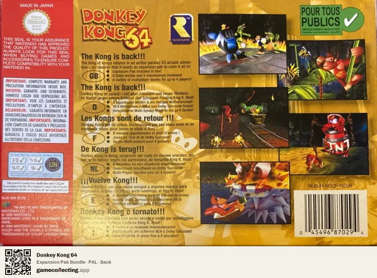 Donkey Kong 64 Nintendo 64, PAL box back