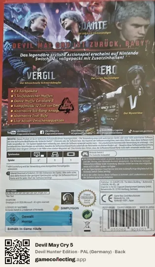 Devil May Cry 5 Nintendo Switch 2, Germany box back