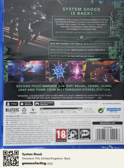 System Shock PlayStation 5, United Kingdom box back