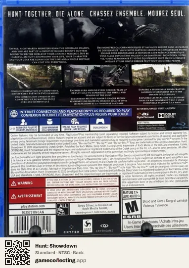 Hunt: Showdown PlayStation 4, NTSC box back