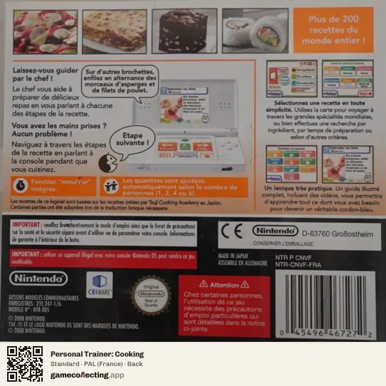 Personal Trainer: Cooking Nintendo DS, France box back