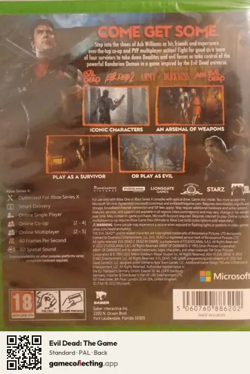 Evil Dead: The Game Xbox Series X, PAL box back