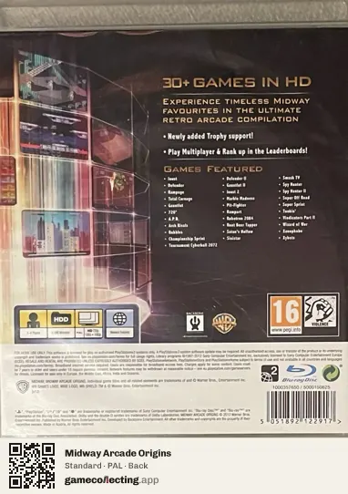 Midway Arcade Origins PlayStation 3, PAL box back
