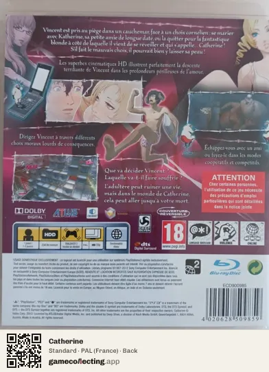 Catherine PlayStation 3, France box back