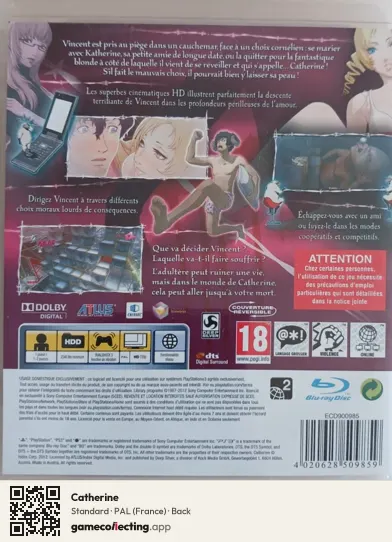 Catherine PlayStation 3, France box back