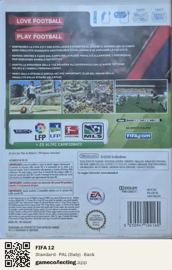 FIFA 12 Nintendo Wii, Italy box back