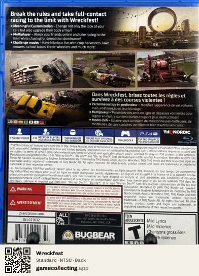Wreckfest PlayStation 4, NTSC box back