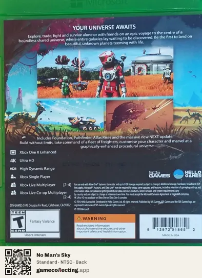 No Man's Sky Xbox One, NTSC box back
