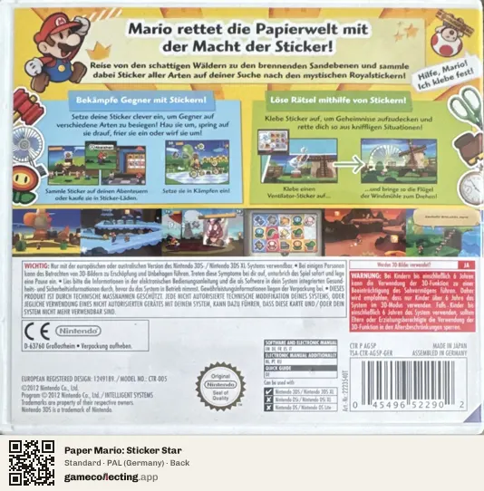 Paper Mario: Sticker Star Nintendo 3DS, Germany box back