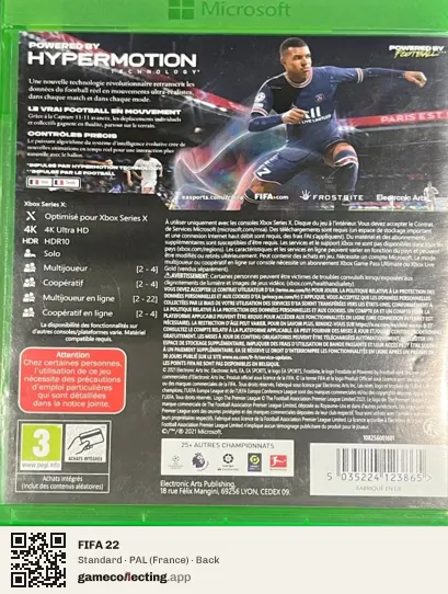FIFA 22 Xbox Series X, France box back