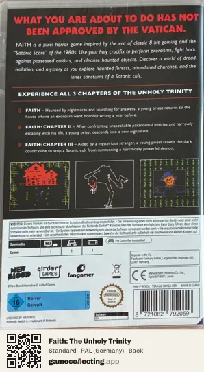 Faith: The Unholy Trinity Nintendo Switch, Germany box back