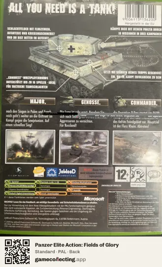 Panzer Elite Action: Fields of Glory Xbox, PAL box back