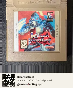 Killer Instinct Game Boy, NTSC cartridge label