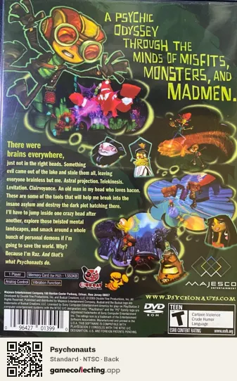 Psychonauts PlayStation 2, NTSC box back
