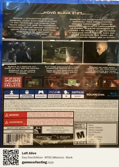 Left Alive PlayStation 4, Mexico box back