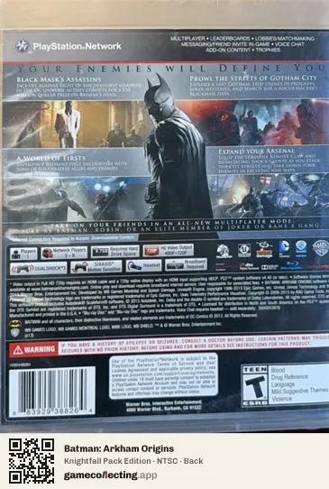 Batman: Arkham Origins PlayStation 3, NTSC box back