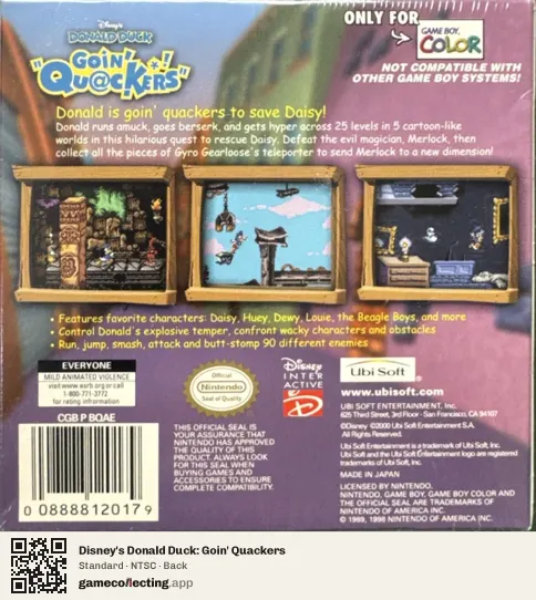Disney's Donald Duck: Goin' Quackers Game Boy Color, NTSC box back