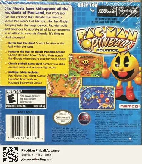 Pac-Man Pinball Advance Game Boy Advance, NTSC box back