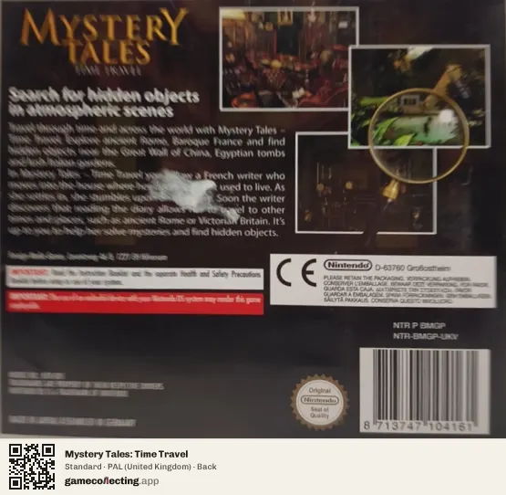 Mystery Tales: Time Travel Nintendo DS, United Kingdom box back