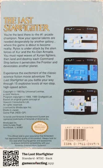 The Last Starfighter Nintendo Entertainment System, NTSC box back