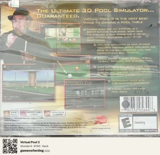 Virtual Pool 3 PlayStation, NTSC box back