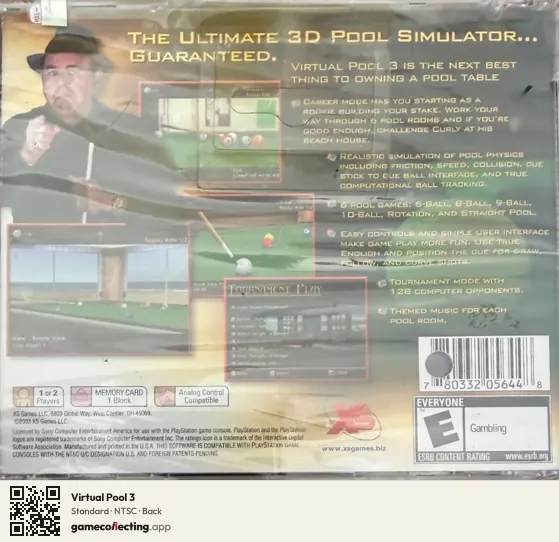 Virtual Pool 3 PlayStation, NTSC box back