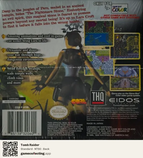 Tomb Raider Game Boy Color, NTSC box back