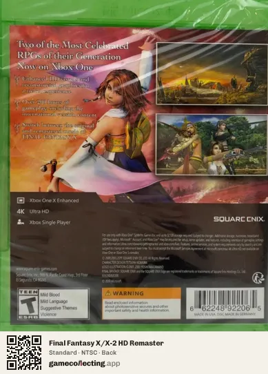 Final Fantasy X/X-2 HD Remaster Xbox One, NTSC box back