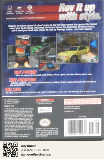 City Racer Nintendo GameCube, NTSC box back