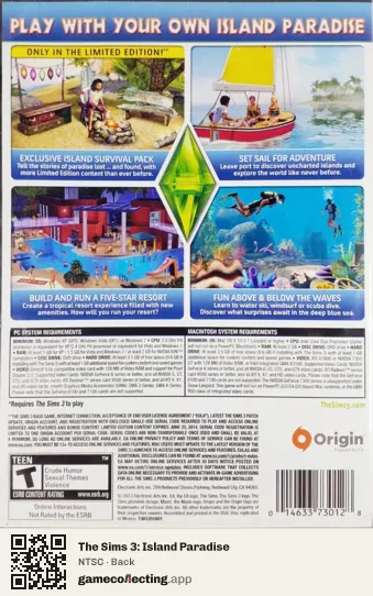 The Sims 3: Island Paradise Computer, NTSC box back