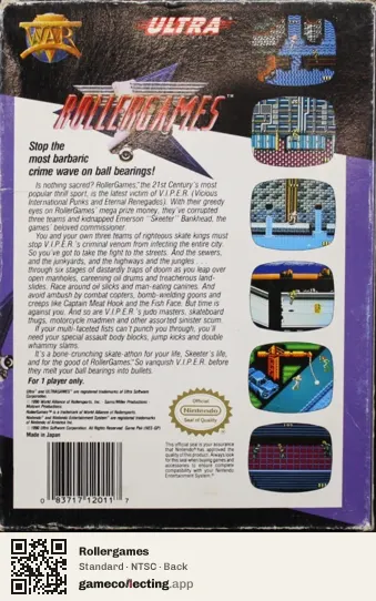 Rollergames Nintendo Entertainment System, NTSC box back