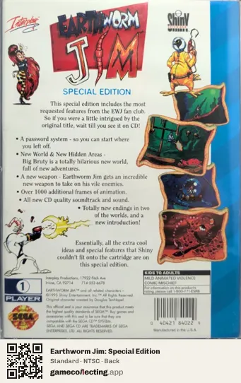 Earthworm Jim: Special Edition Sega Mega-CD / Sega CD, NTSC box back