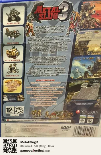Metal Slug 3 PlayStation 2, Italy box back