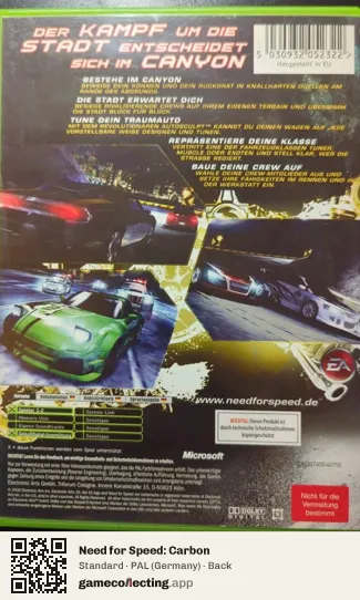 Need for Speed: Carbon Xbox, Germany box back