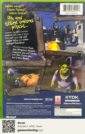 Shrek Xbox, NTSC box back