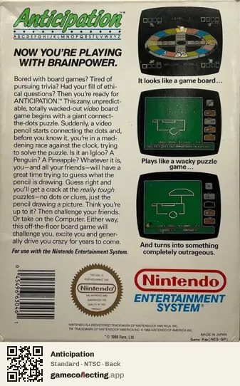 Anticipation Nintendo Entertainment System, NTSC box back
