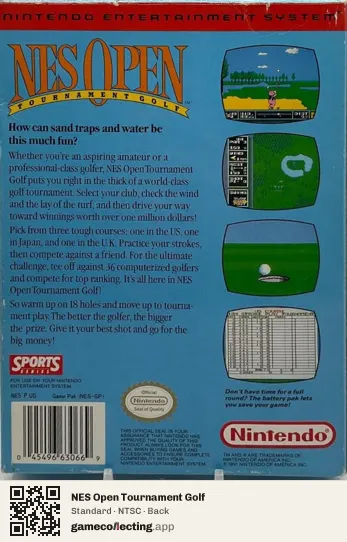NES Open Tournament Golf Nintendo Entertainment System, NTSC box back