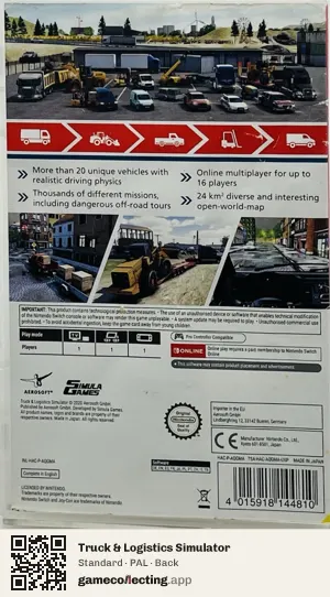 Truck & Logistics Simulator Nintendo Switch, PAL box back