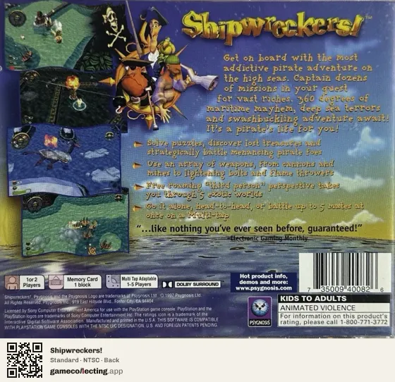 Shipwreckers! PlayStation, NTSC box back