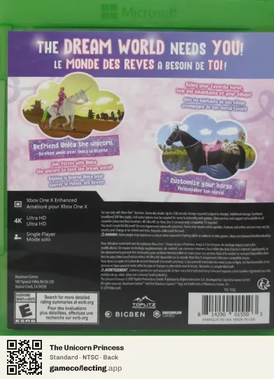 The Unicorn Princess Xbox One, NTSC box back